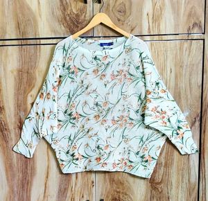 Floral Print Pullover Sweater  Free size