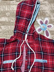 Stylish Red Plaid Hooded Shirt