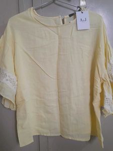 Stylish Loose Sleeves Lemon Yellow Top Plain