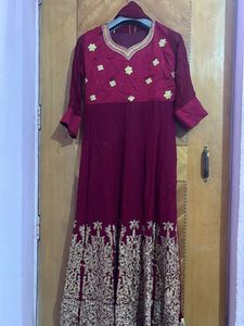 Maroon & Gold Embroidered Anarkali Dress