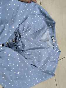 Blue Polka Dot  Top With Smocked Detailing And Empire Sleeves . No Damage. Size -S35