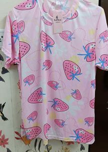 Pink Strawberry Print Night Suit