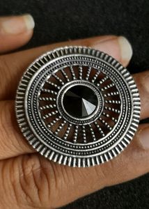 Oxidized Finger Ring With Black Stone