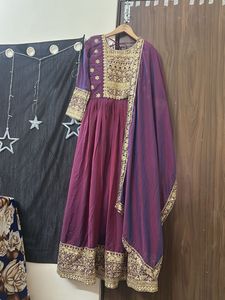 Elegant Maroon &amp; Gold Anarkali Suit