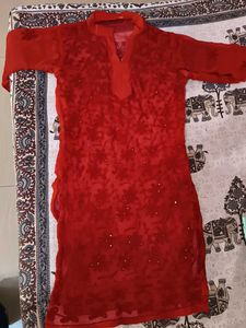 Red Embroidered Kurta