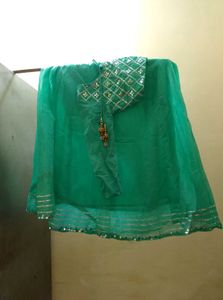 Mint Green Embroidered Blouse With Lehenga