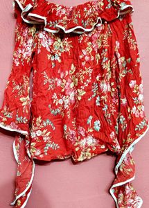 Red Floral Off-Shoulder Top