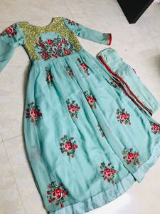 Kids Jacket Green Floral Embroidery Gown Like New