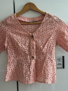 Pink Eyelet Button-Up Top