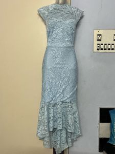 Pintrest Elegant Blue Lace Fish cut Dress