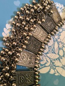 Oxidized Silver Tone Ghungroo Choker Necklace
