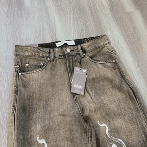 Bershka Wideleg Snakeprint Denim