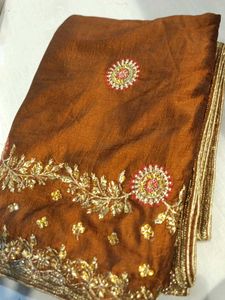 Embroidered Brown Saree
