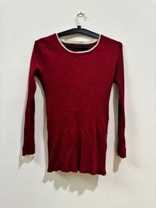 Maroon Color Korean Style Body hugging Sweater