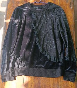 Adonisis Velvet Sweater Top With Embroidery