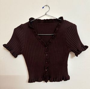 Cute Ruffle Trim Knit Top