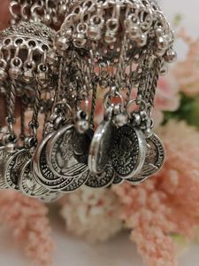 Boho Silver Jhumka Earrings