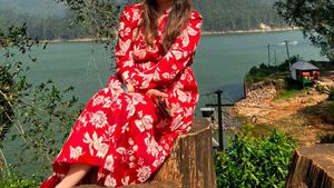 Red And White Floral Dress