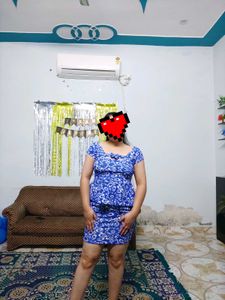 Blue Patterned Peplum Dress