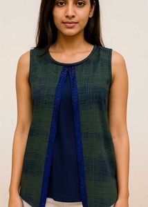 Sleeveless Green &amp; Blue Top
