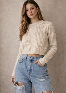 Cream Cable Knit Cropped Sweater (size S)