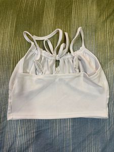 White Ribbed Tie-Front Tank Top