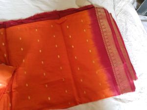 Orange & Pink Silk Saree with Gold Accents
