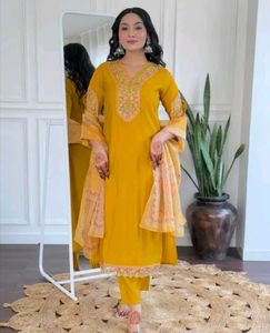 Embroidered Mustard Yellow Kurti
