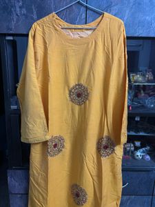 Mustard Embroidered Kurti