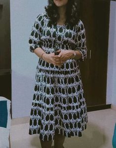 Black &amp; White Skater Midi Cotton Dress