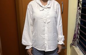 White Bow Tie Blouse