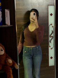 Brown Knit V-Neck Sweater