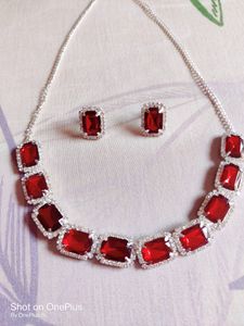 Red Colour AD Necklace Set