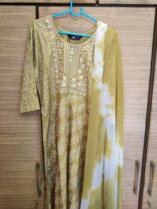 Anarkali Kurta Set With Bandhani Print