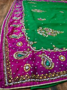 Green &amp; Pink heavy handwork Saree