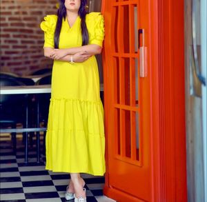 Yellow Ruffle Sleeve Maxi Dress