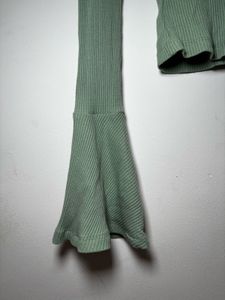 High Neck Ribbed Top With Bell Sleeves