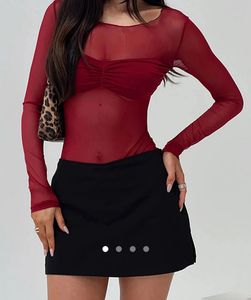 Red Sheer Long Sleeve Top