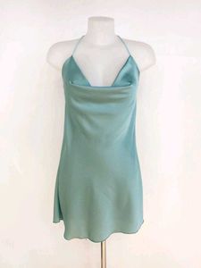 SATIN COWL NECK BACKLESS DRESS