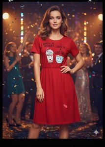 Red &#39;Latte&#39; Graphic Dress