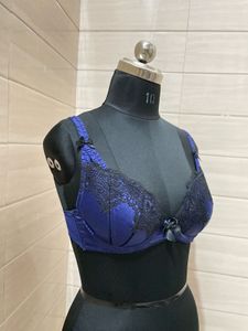 Vintage Imported Blue &amp; Black Lace Bra