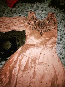 Peach Colour Anarkali With Duppatta And Bottom