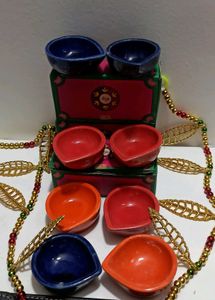 Festive Ceramic Diya Set Of 8
