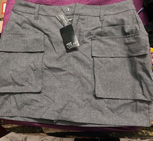 Gray Mini Skirt with Pockets