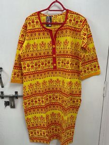 Bright Yellow Rajasthani Printed Kurti