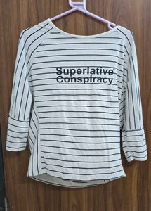 Trendy Striped White &amp; Black Full Sleeve CottonTop