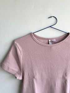 H&amp;M Ribbed Crop Top - Dusty Pink