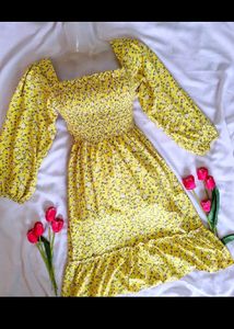Yellow Floral Long Sleeve Dress