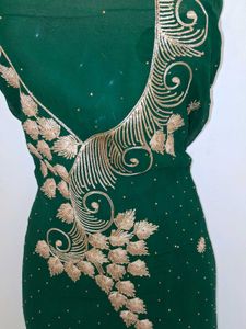 Green Embroidered Kurta dress material without dup
