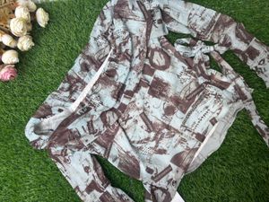 Abstract Print Sheer Tie Top